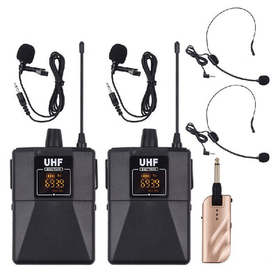 

UHF Dual-Frequency Wireless Microphones Set with 1 Receiver 2 Transmitter 2 Lavalier Mic 2 Headset Mic for Teaching Meeting Live P