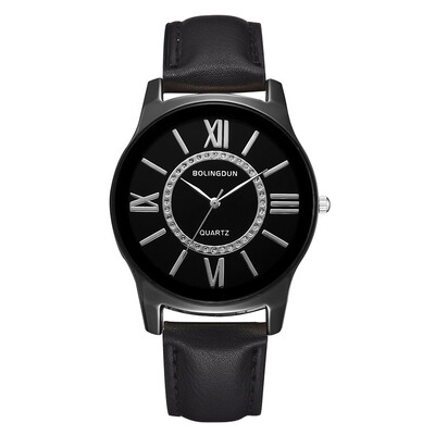 

Wish new mens watch Korean version of the large dial alloy PU business quartz watch Roman digital watch