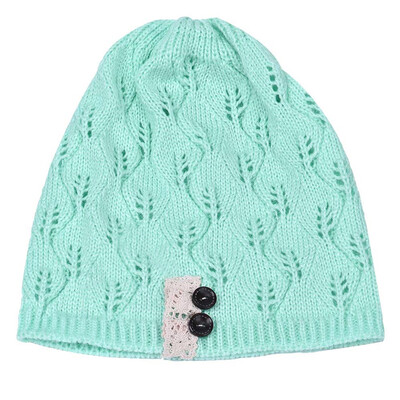 

Women Knitting Hat Casual Hollow Out Leaves Lace Button Hat