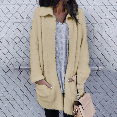 

Toponeto Women Solid Open Front Long Sleeve Long Coat Jacket Outwear Cardigan Coat