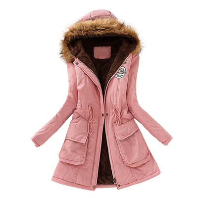 

Women Autumn Winter Warm Long-sleeved Hooded Coat Cotton Jacket Solid Color Light Down Tops