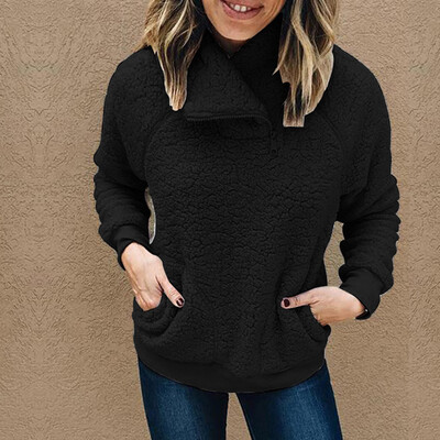 

Starmoon Women Casual Solid Stand Warm Wool Pockets Zipper Sweatshirt Coat Outwear Tops
