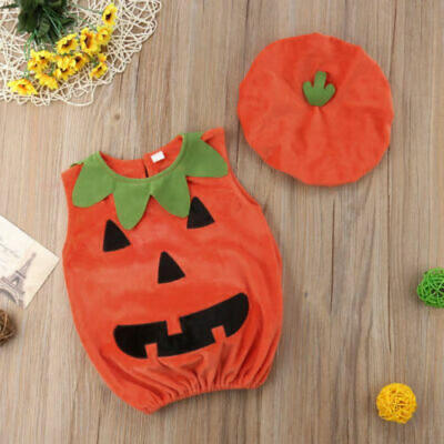

Infant Baby Boy Pumpkin Romper Bodysuit Jumpsuit Hat Halloween Outfits Clothes