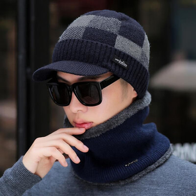 

Men Knitted Baseball Hat Check Plaid Patterns New Fashion Outdoor Sport Hip Hop Casual Warm Winter Cap