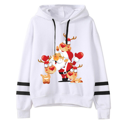 

Gobestart Women Christmas Printing Stripe Round Collar Long Sleeves Sweater Tops