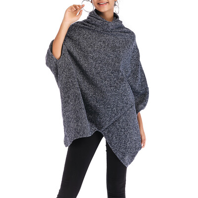 

Solid Color Heap High Collar Irregular Batwing Cape Bat-like Plus Size Sweater