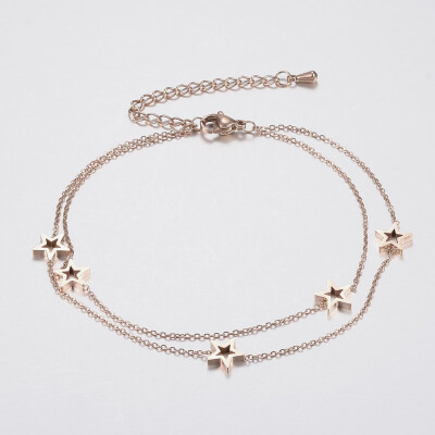 

304 Stainless Steel Multi-Strand Anklets with Lobster Claw Clasps Star Rose Gold 8-58"220mm