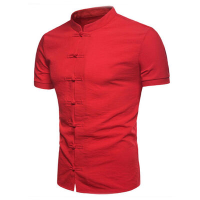 

SUNSIOM Mens Summer Chinese Style Shirt Short Sleeve Casual Shirt Cotton T-Shirts