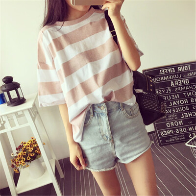 

Nomeni Fashion Womens Short Sleeve Vest Stripes Print Tank Top Blouse