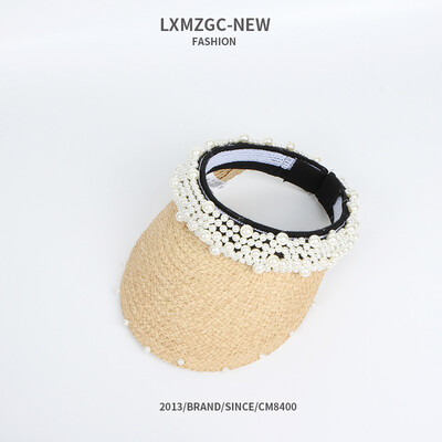 

Ins northern European wind lady empty top hat Lafei pearl duck tongue cap outdoor sun protection straw hat manufacturer wholesale