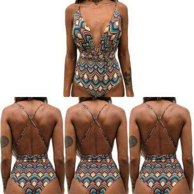 

Summer Floral One Piece Bikini Womens Monokini Swimsuit Sleeveless Swimwear