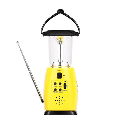 

Multi-function camping light with four power modes such as solar charginghand cranking built-in FM radio&USB output port