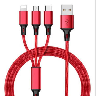 

USB Cable For IPhone  X 8 7 6 Charging Charger 3 In 1 24A Micro USB Cable Type-C Mobile Phone Cables For Samsung S8-1m