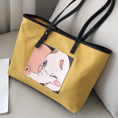 

Shoulder bag canvas womens new 2019 Korean version of Joker large-capacity fashion cartoon handbag tote bag
