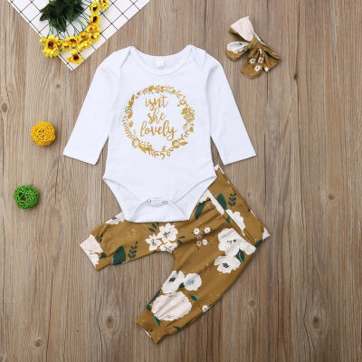 

Newborn Infant Kid Baby Girl Floral Clothes Romper Top Pants Headband Outfit Set