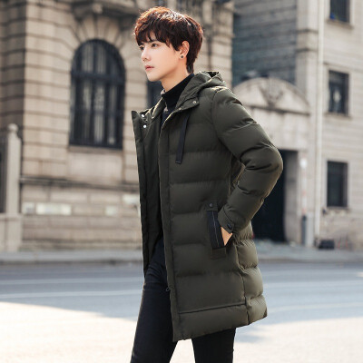 

Mens cotton padded winter new thickened medium long casual cotton padded clothes mens trend slim hooded cotton padded jacket