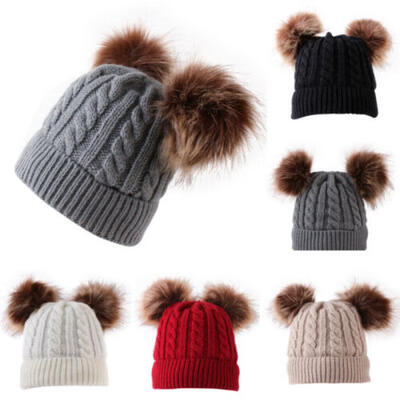 

Newborn Kids Baby Boy Girl Pom Hat Winter Warm Crochet Knit Bobble Beanie Cap