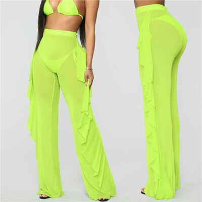 

Plus Size Women Mesh Sheer Bikini Cover Up Long Pant Trousers Beach Swimwear