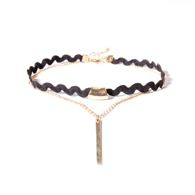 

Women Fashion Golden Tone Chain Lace Choker Double-deck Necklace Jewelry Gift