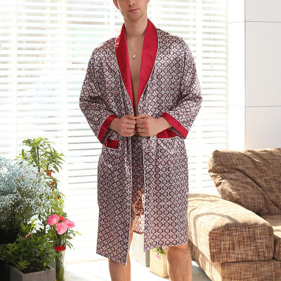 

Fashion Set Mens Retro Printed Sleepwear Bathrobe Night GownShorts Plus Size