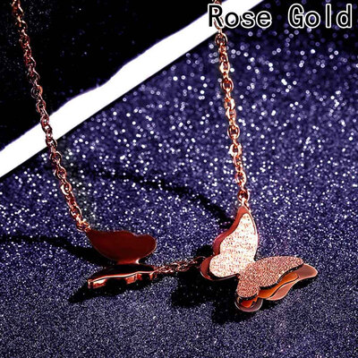 

Women Titanium Steel Rose Gold Butterfly Choker Necklace Clavicle Chain Best