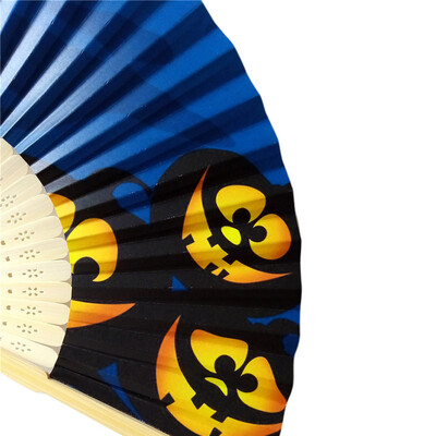 

〖Follure〗Halloween Pumpkin skull spider witch Hand Carved Bamboo Folding Fan Style Wooden