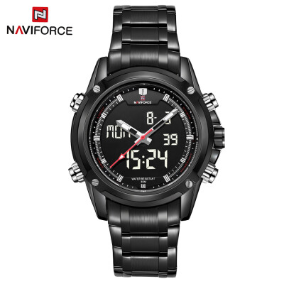 

NAVIFORCE NF9050 Dual Movt Men Quarz Watch Analog Digital LED Wristwatch Calendar Watches Stainless Steel Strap