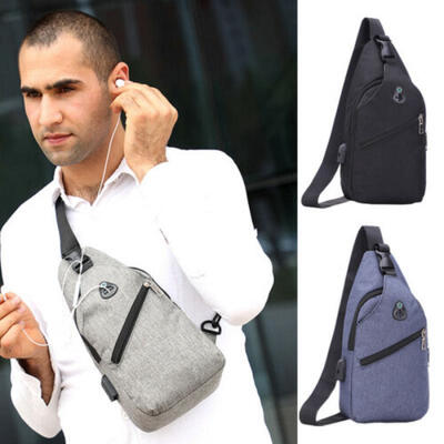 

Mens Shoulder Bag Sling Chest Pack Canvas USB Charging Sports Crossbody Handbag