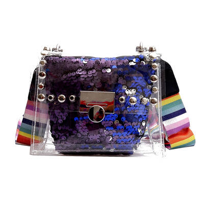 

2pcsset Rivet Transparent Shoulder Handbags Women Sequins Crossbody Clutch