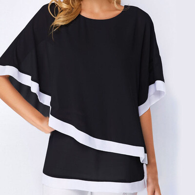 

Plus Size Women Fashion Splice Irregular Batwing Sleeve Tops T-Shirt Blouse