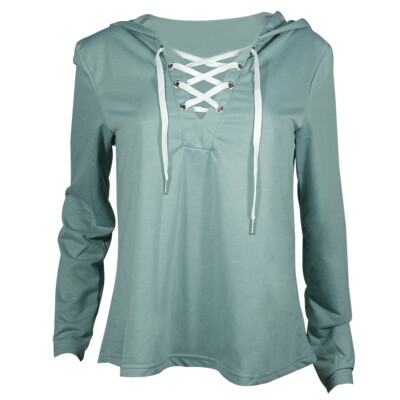 

Autumn Women Hoodie Casual Long Sleeve Hooded Pullover Lace Up Sweatshirts Hooded