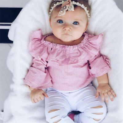 

Newborn Infant Kid Baby Girl Top Romper Bodysuit Ripped Pants Outfit Clothes Set