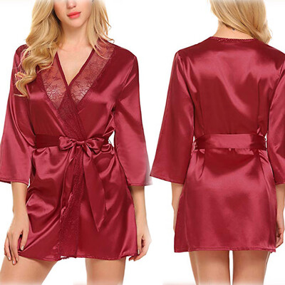 

Womens Robe Silk Satin Robes Wedding Bridesmaid Bride Gown Kimono Solid Robe