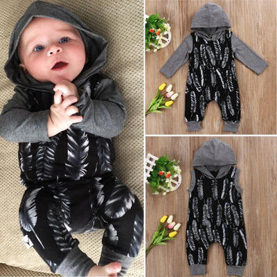 

Casual Hoodie Newborn Baby Boys Feather Hooded Romper Jumpsuit Playsuit Outfit Clothes