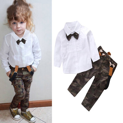 

2Pcs Toddler Baby Girls Boys Long Sleeve Blouse Camouflage Overalls Pants Set