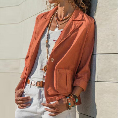 

Tailored Fashion Women Loose Long Sleeve Solid Color Cotton And Linen Cardigan Tops Coat