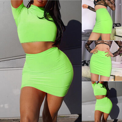 

Roseonmyhand Fashion Women Sexy Solid Fluorescence Color Casual Tight Hit Short Skirt