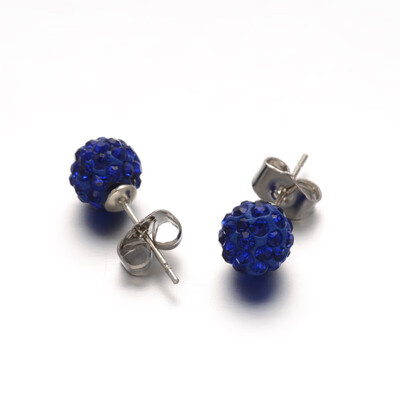 

Polymer Clay Rhinestone Ball Stud Earrings with Stainless Steel Stud Earring Findings Stainless Steel Color Sapphire 8mm Pin