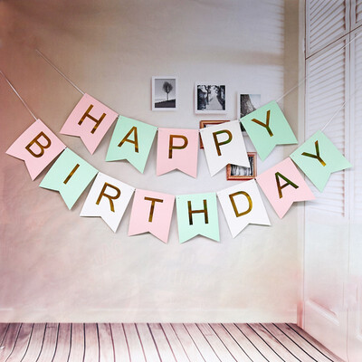 

FUNNYBUNNY Happy Birthday Banner Bronzing Letter Fishtail Bunting Lahua Party Flags Party Decorations Christmas Banner