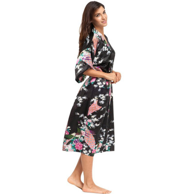 

Toponeto New Women Plus Size Simulation Silk Print Gown Bath Robe Lingerie Sleepwear