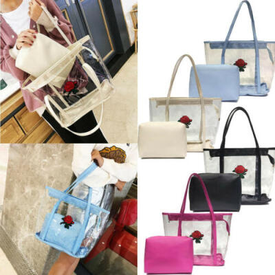 

Fashion Women Clear Transparent Tote Bag Crystal PVC Beach Handbag Shoulder New