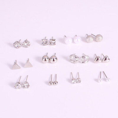 

Korea Style 12 Pairs Sets Round Square Ball Alloy Crystal Imitation Pearl Stud Earrings For Women Hot-selling Cute Stud Earring