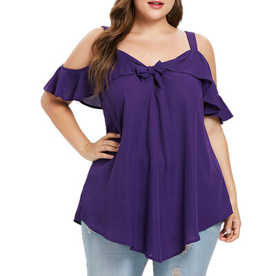

Womens Cold Shoulder Shirt Short Sleeve Solid Tops Loose Summer Party Blouse