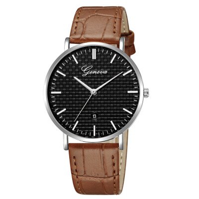 

Gobestart Luxury Fashion Faux Leather Mens Glass Quartz Analog Watches With Calendar