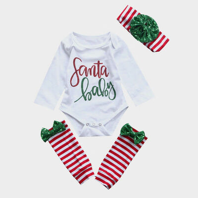 

Cute Hot X-mas Set Newborn Baby Boys Girls Top Romper Leg Guard Head Accessories