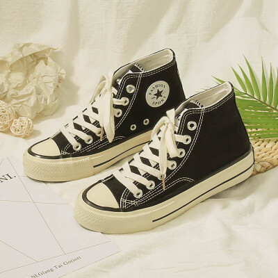 

High-top canvas shoes female Korean version 2019 tide shoes new board shoes retro Hong Kong flavor shoes trend Joker student shoes