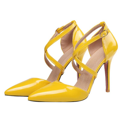 

Rose Womens High-Heeled Cross Straps Pointed Patent Leather Sandals Casual Shoes
