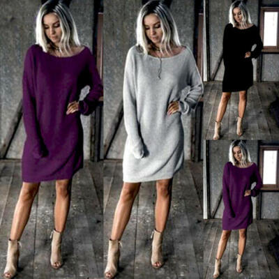 

UK Womens Winter Long Sleeve Jumper Tops Blouse Ladies Loose Sweater Mini Dress