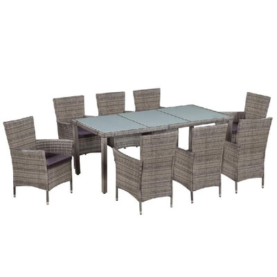 

9 Piece Outdoor Dining Set with Cushions Poly Rattan Gray