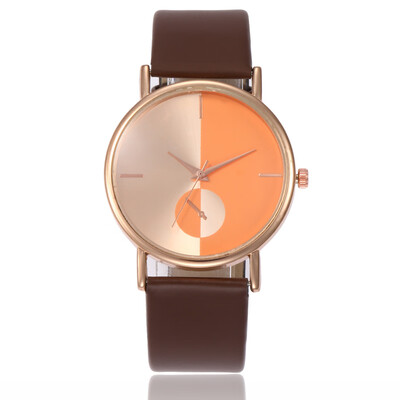 

Creative PU with gold shell ladies quartz watch casual men